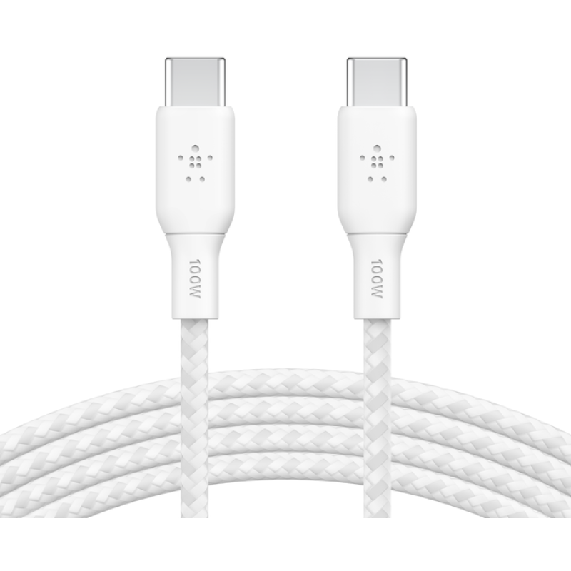 Belkin Кабель заряджання/синхронізації USB-С > USB-С 3м, 100Вт, плетений, білий