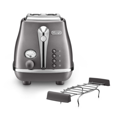 Delonghi Тостер Icona Metallics 900Вт, метал, односторонній підігрів, металік