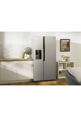 Gorenje Холодильник SBS, 179x68x91см, 2 дв., Х- 368л, М- 167л, A+, NF Plus, Інвертор, диспенсер, льодоген, Дисплей, сірий