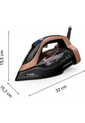 Tefal Утюг Ultimate Power Pro, 3200Вт, 350мл, паровий удар -300гр, постійна пара - 85гр, керам. підошва, чорно-золотий