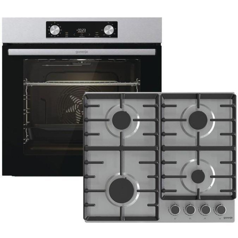 Gorenje Комплект духовка електрична BO6735E02X + поверхня газова G642ABX), 743551, нерж