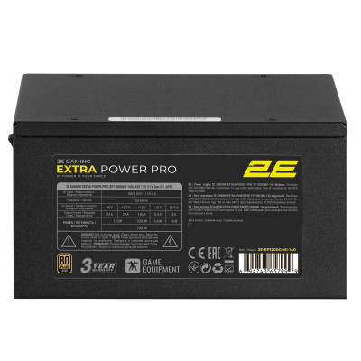 2E Gaming Блок живлення 2E GAMING Extra Power Pro ATX3.1 GEN5.0 (1200W), >90%, 80+ Gold, 140мм, 1xMB 24pin(20+4), 2xCPU 8pin(4+4), 3xMolex, 9xSATA, 6 GEN5 16pin, Full Modular