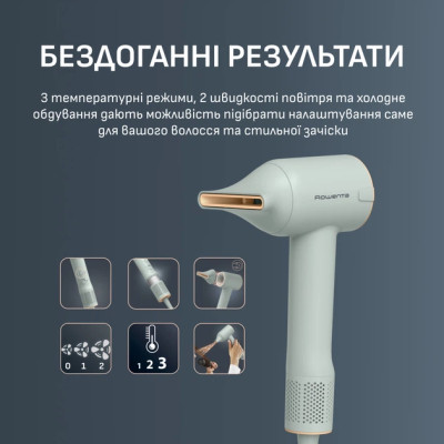 Rowenta Фен Blumia, 1300Вт, 3 режими, іоніз-я, хол. обдув, дисплей, бірюзовий
