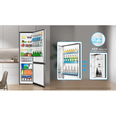 TCL ref with bottom freezer, 201x60x68, ref-314l, freez.-142l, 2doors, E, NF, inv, дисплей ext, fresh zone, variable zone, inox TCL ref with bottom freezer, 201x60x68, ref-314l, freez.-142l, 2doors, E, NF, inv, дисплей ext, fresh zone, variable zone, inox