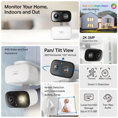 TP-Link IP-Камера Tapo C216 3MP N300 microSD motion detection. зовнішня/внутрішня, AI