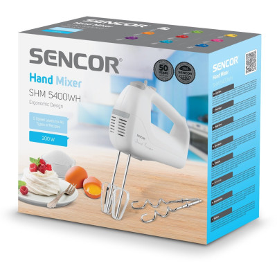 Sencor Міксер ручний, 200Вт, насадки -2, турборежим, 5 швидкостей, білий