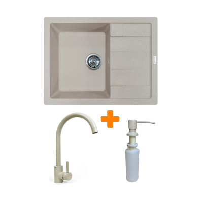 Adamant Набір кухонний Anila, штучний камінь, прямокутний, з крилом, 645х495х200мм, чаша - 1, врізна, Avena + змішувач та дозатор