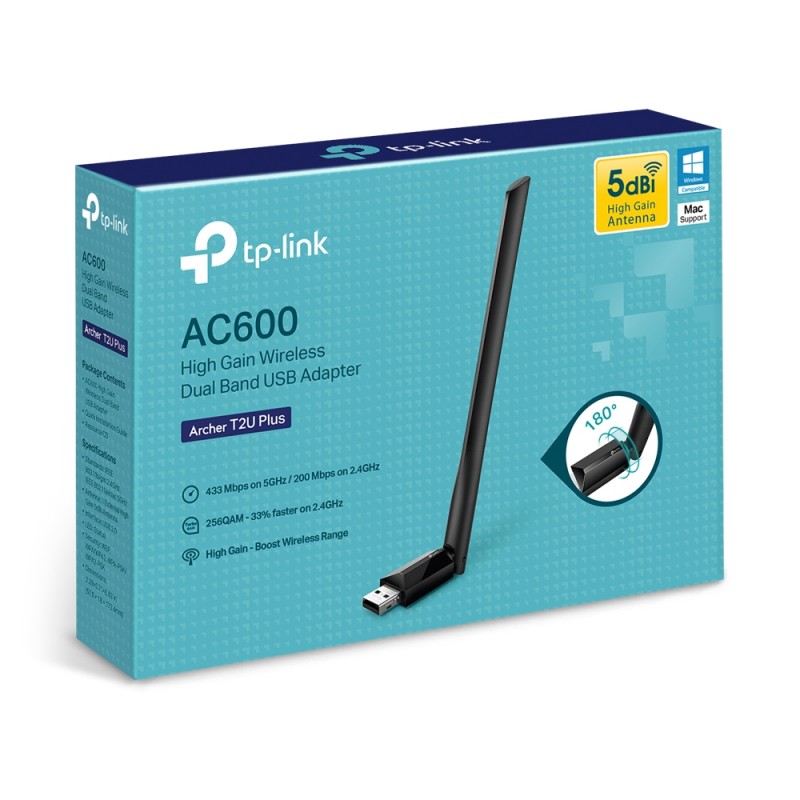 TP-Link WiFi-адаптер Archer T2U plus AC600 USB2.0 ext. ant