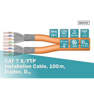 Digitus Кабель "вита пара" CAT 7 S-FTP, 1000м, AWG 23/1, LSZH, помаранчевий