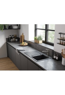 Hansgrohe Мийка кухонна S52, граніт, прямокутник, з крилом, 840х480х190мм, чаша - 1, врізна, сірий камінь