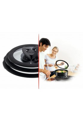 Tefal Кришка Ingenio 28см, скло, силікон, прозрачно-чорний