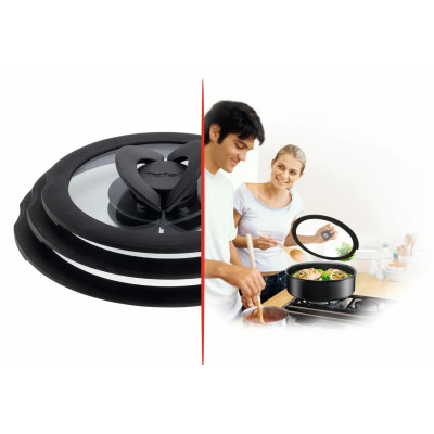 Tefal Кришка Ingenio 28см, скло, силікон, прозрачно-чорний
