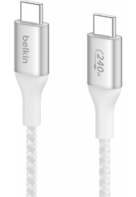 Belkin Кабель USB-C > USB-C заряджання/синхронізації 1м, 240Вт, Type-C, плетений, білий