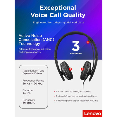 Lenovo Гарнітура Wired ANC Headset Gen 2 (Teams)