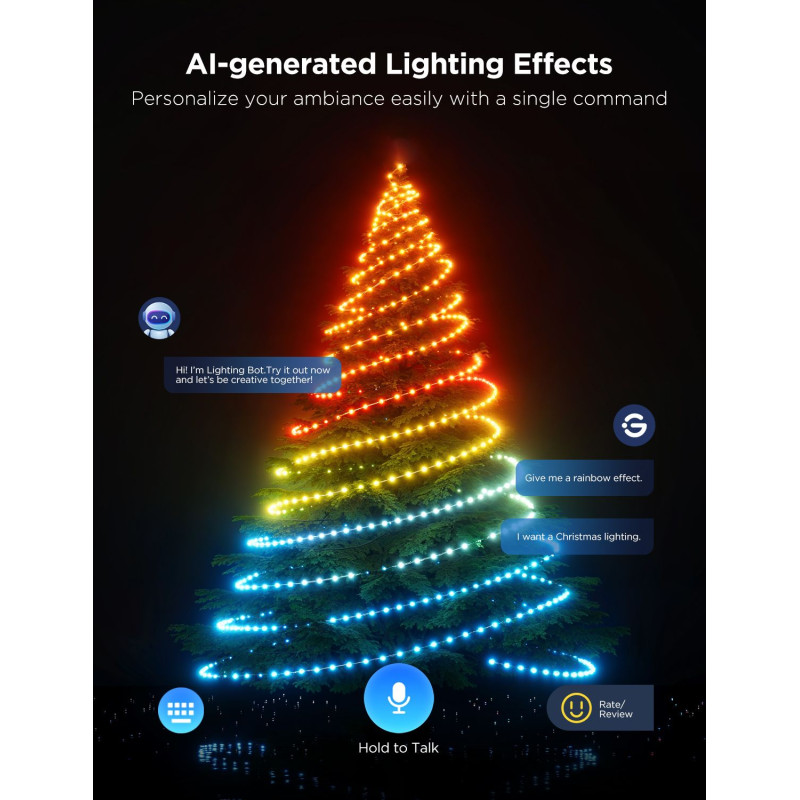 Govee Гірлянда Smart LED H80C4 Christmas String Lights 2, RGBWIC, 20м, кабель прозорий