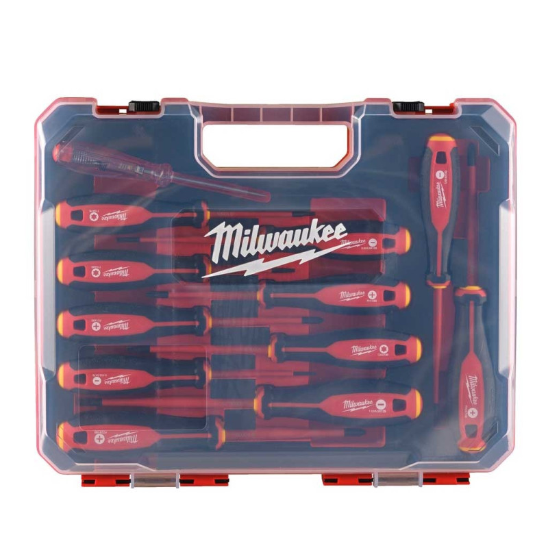 Milwaukee Викрутки набір 12шт, діелектричні, SL,PH,PZ,TX, тестер, кейс