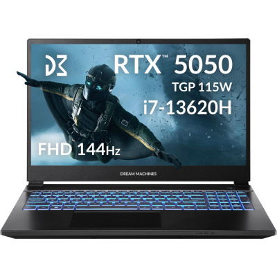 Dream Machines Ноутбук Dream Machines RG5050-15 15.6FHD IPS, Intel i7-13620H, 32GB, F1TB, NVD5050-8, DOS, чорний
