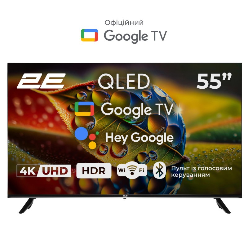 2E Телевізор 55" QLED 4K 60Hz Smart Google TV Black