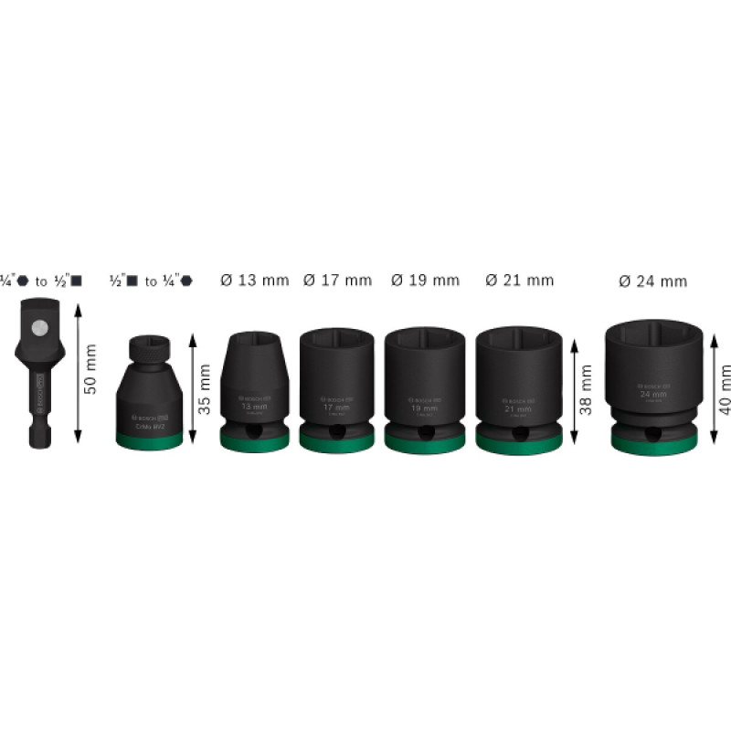 Bosch Набір ударних торцевих головок Professional Standart 7шт 1/2" з адаптером