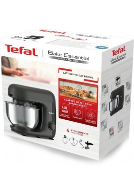 Tefal Кухонна машина Bake Essential 800Вт, чаша-метал, корпус-метал/пластик, насадок-4, чорний