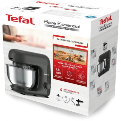 Tefal Кухонная машина Bake Essential 800Вт, чаша-метал, корпус-метал/пластик, насадок-4, чорний