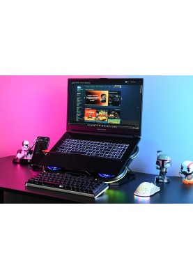 2E Gaming Підставка для ноутбука CPG-008, до 15.6", 2xUSB-A, LCD/phone holder/semiconductor cooling pad, RGB, чорний