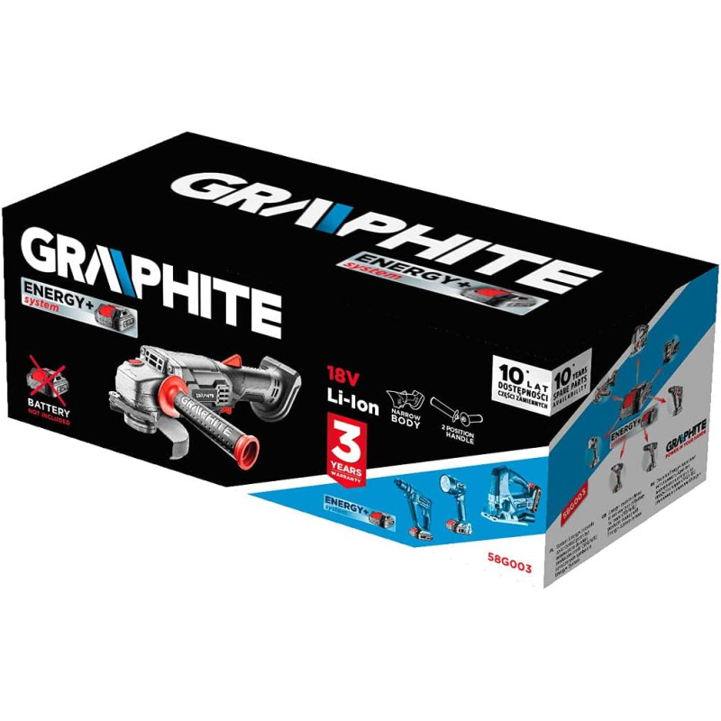 Graphite Шліфмашина кутова акумуляторна Energy + 115мм 18В 10000об·хв 1.5кг без АКБ та ЗП