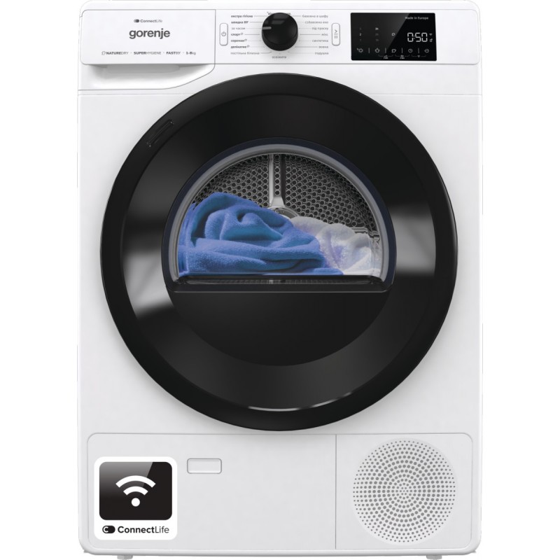 Gorenje Сушильна машина конденсаційна, 8кг, A+++, 60см, дисплей, Wi-Fi, білий