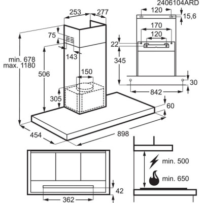 Electrolux Витяжка купольна, 90см, 730м.куб/год., Hob2Hood, нерж