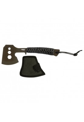 Neo Tools 63-118 Сокира туристична, 26см, лезо 8см, 3Cr13, ручка з паракорду, нейлоновий чохол, 3 отвори для відкручування гвинтів M10, M13, M16