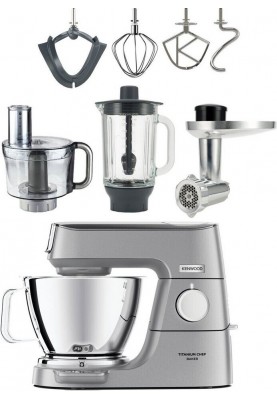 Kenwood Кухонная машина Titanium Chef Baker, 1200Вт, чаша-метал, корпус-метал, насадок-7, вбудовані ваги, дисплей, срібний