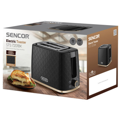 Sencor Тостер 930Вт, підігрів, розморожування, пластик, чорно-золотий