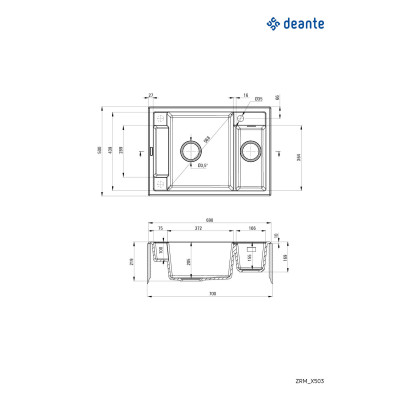 Deante Мийка кухонна Magnetic, граніт, прямокутник, без крила, 690х500х219мм, чаша - 1.5, накладна, алебастр