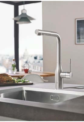 Grohe Змішувач для кухні Accent, довж.виливу - 204мм, поворотний/витяжний, 1важіль, супер сталь