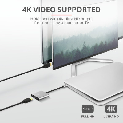 Trust Dalyx 3-in-1 Multiport USB-C Adapter ALUMINIUM