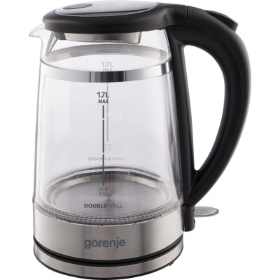 Gorenje Електрочайник 1.7л, 2,200 Вт, strix контроль, скло, чорний