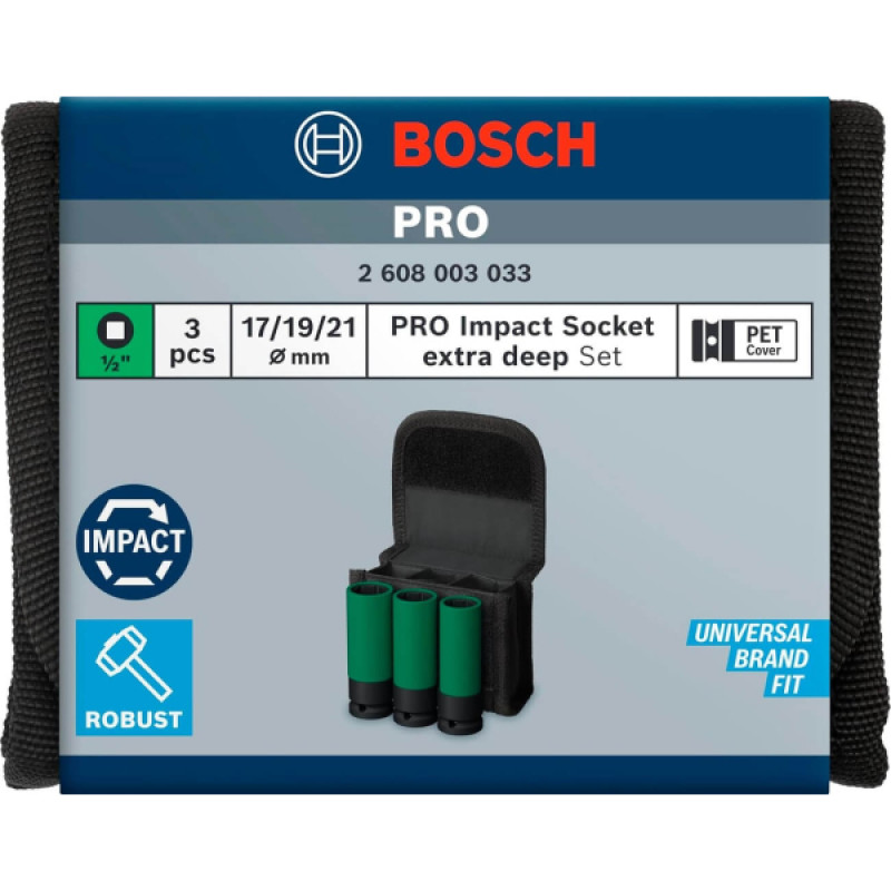 Bosch Набір ударних торцевих головок Professional Extra Deep 3шт 1/2" 85мм