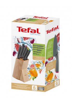 Tefal Набір ножів Fresh Kitchen, дерев'яна колода, 5шт, нержавіюча сталь, пластик, дерево, чорний