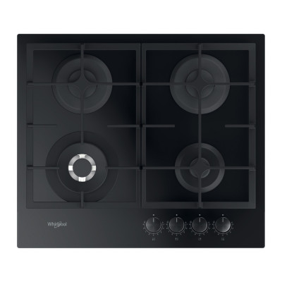 Whirlpool Варильна поверхня газова, 60см, чавун, конфорка з подвійним рядом полум'я, чорний