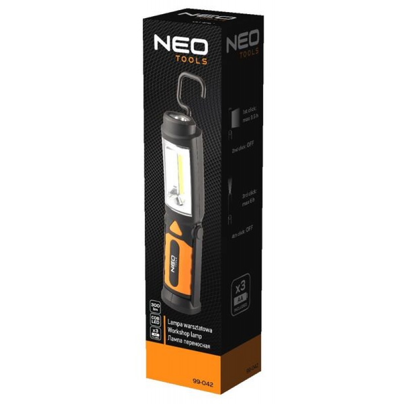 Neo Tools Ліхтар, 2 в 1, 3xAA, 3 Вт, 300 лм, LED COB, магніт, гачок