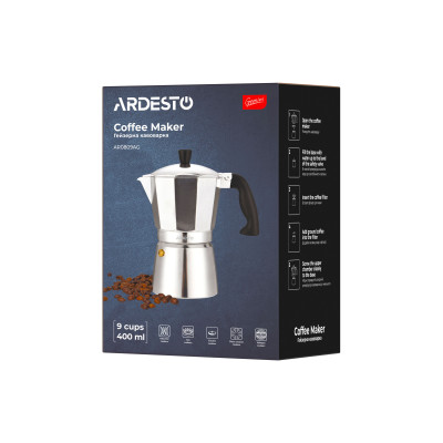 ARDESTO Гейзерна кавоваркаGemini Cremona, 0.4л, 9 чашок, алюміній