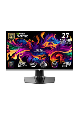 MSI Монітор 26.5" MPG 272URX QD-OLED 2xHDMI, DP, 2xUSB, USB-C, Audio, OLED, 3840x2160, 240Hz, 0.03ms, DCI-P3 99%, AdaptiveSync, Pivot, HDR400
