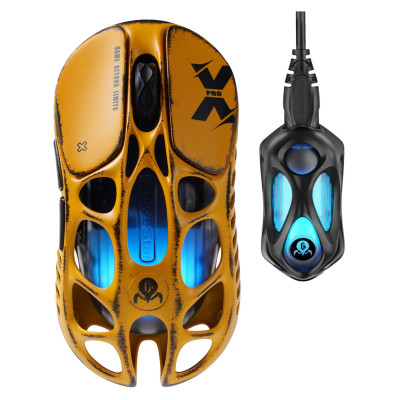GravaStar Миша Mercury X Pro, 8K, BT/WL/USB-A, RGB, Battle-Worn Yellow