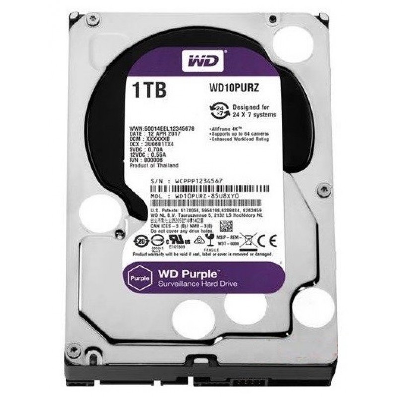 WD Жорсткий диск 1TB 3.5" 5400 64MB SATA Purple Surveillance