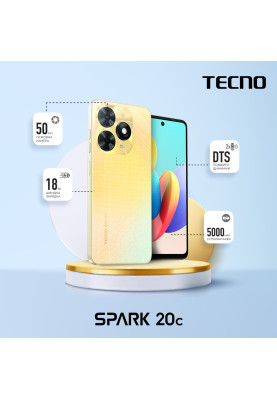 TECNO Смартфон Spark 20C (BG7n) 6.56" 8/128ГБ, 2SIM, 5000мА·год, Alpenglow Gold