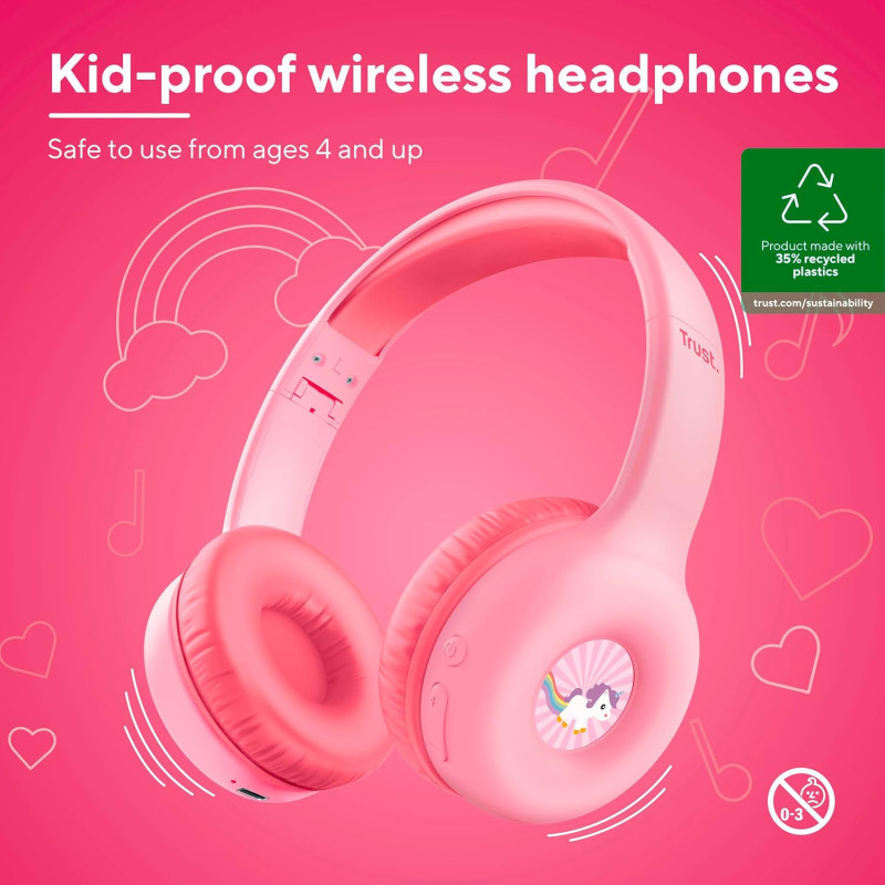 Trust Навушники On-ear Nouna Kids, Wireless, Mic, Рожевий