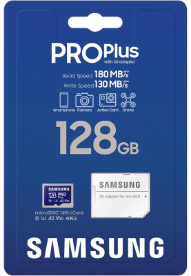 Samsung Карта пам'яті microSDXC 128GB C10 UHS-I R180MB/s PRO Plus