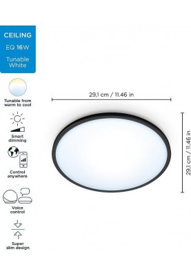 WiZ Світильник стельовий розумний SuperSlim Ceiling, 16W, 1500lm, 29,2см, 2700-6500K, Wi-Fi, чорний