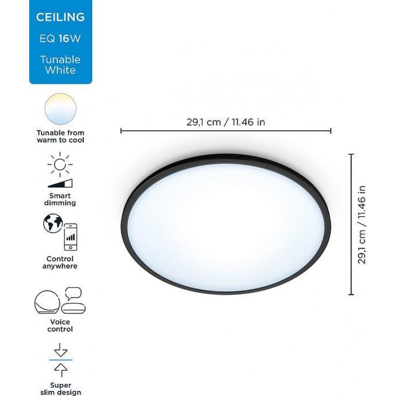 WiZ Світильник стельовий розумний SuperSlim Ceiling, 16W, 1500lm, 29,2см, 2700-6500K, Wi-Fi, чорний