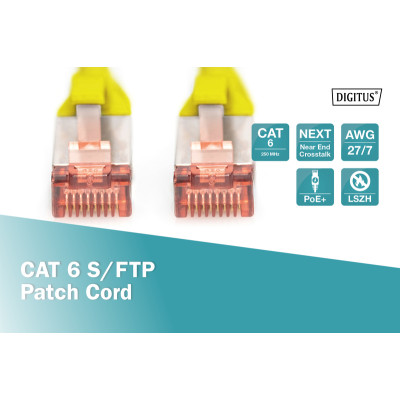 Digitus Патч-корд CAT 6 S-FTP, 10м, AWG 27/7, LSZH, жовтий